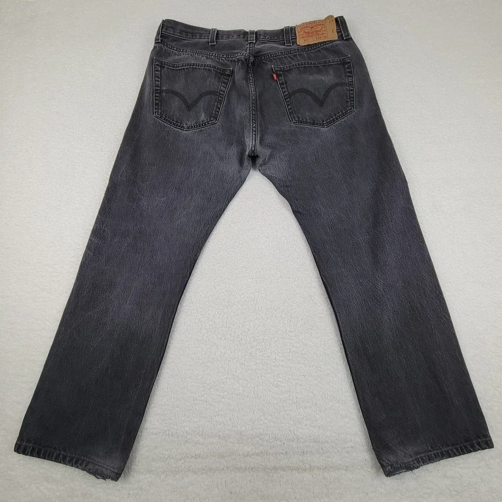 Levis 501XX Straight Leg‎ Jeans Mens 38 x 30 Black Cotton Denim Pants Faded